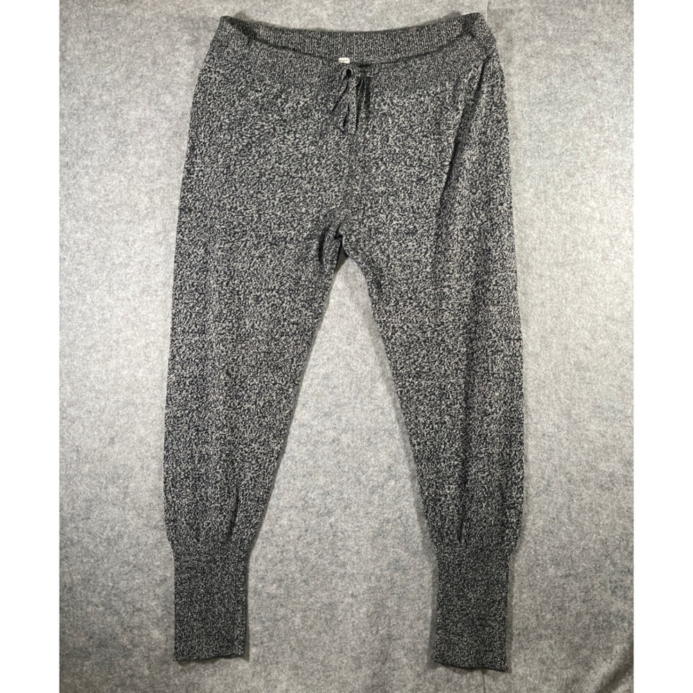 Gap Women Black White Marled Knit Jogger Pants Drawstring Ribbed Cuff Lounge L